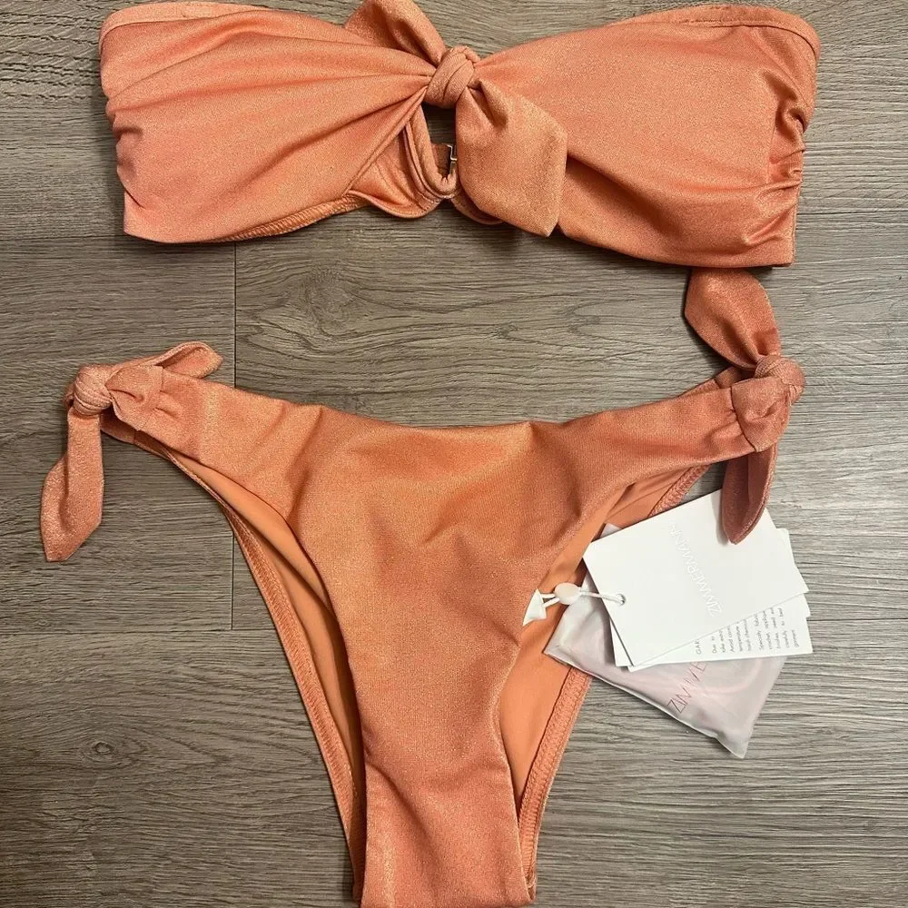 SOLD Zimmermann Pattie Shimmer Bikini Set In Apricot Size AU 0 - Picture 2 of 4